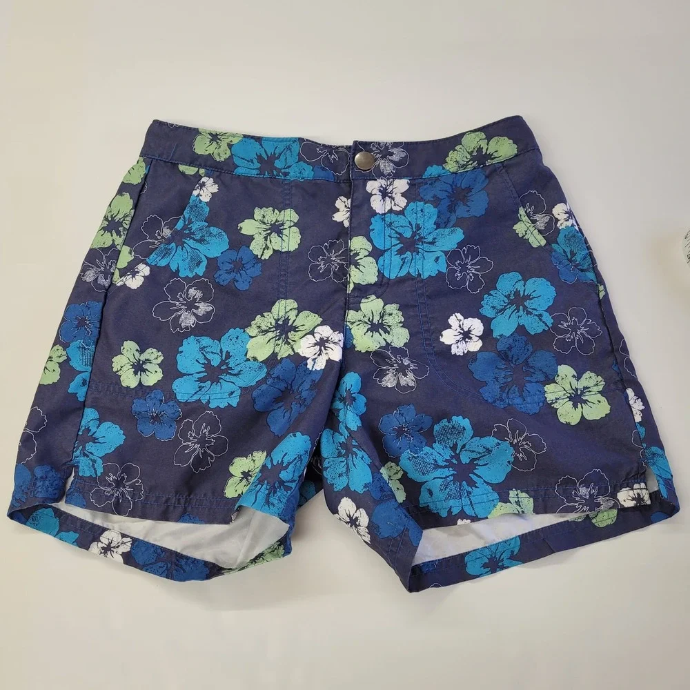 Reel Legends‎ Mens Floral Swim Trunks Shorts Blue Green White Size S Fishing